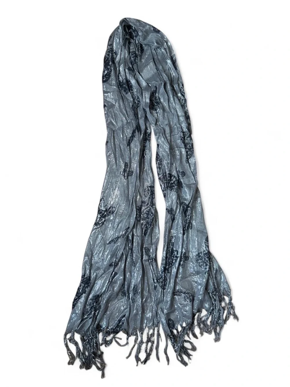 Y2K Silver Metallic Butterfly Fringe Neck Scarf Black Whimsigoth Dark Academia M